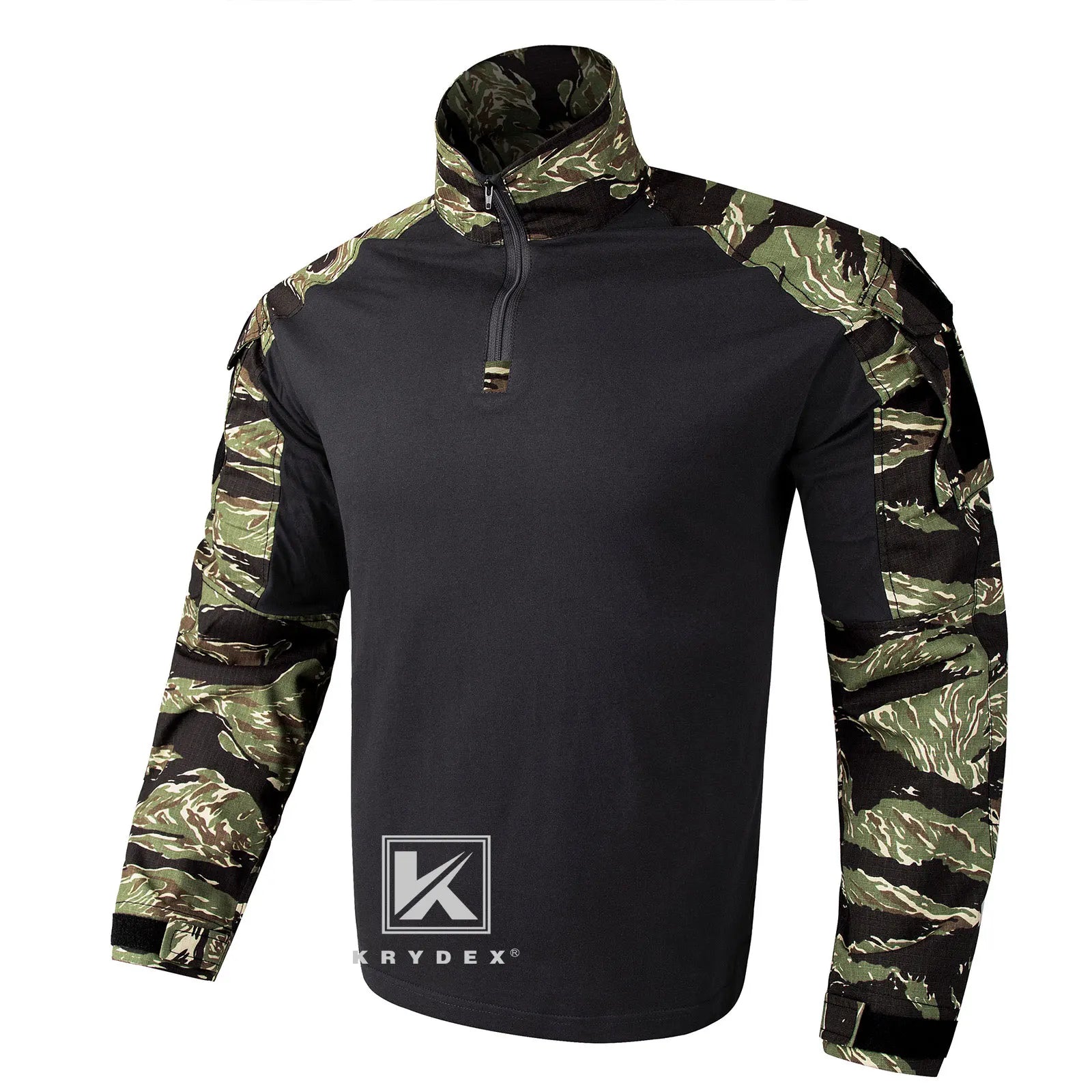 KRYDEX Combat Shirt with Elbow Pads For Hunting Outdoor Tops Tactical Clothes MC Tiger Stripes Shirts