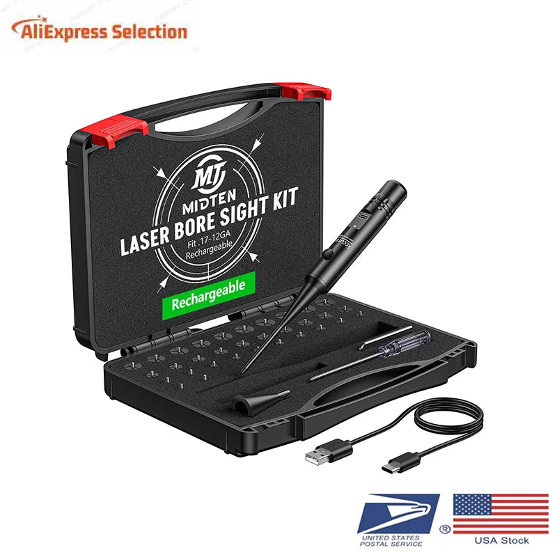 Professional Green Laser Bore Sight with 32 Adapters Fit 0.17 to 12GA Cal Multiple Caliber Bore Sight Kit for All Gun Rechargeab