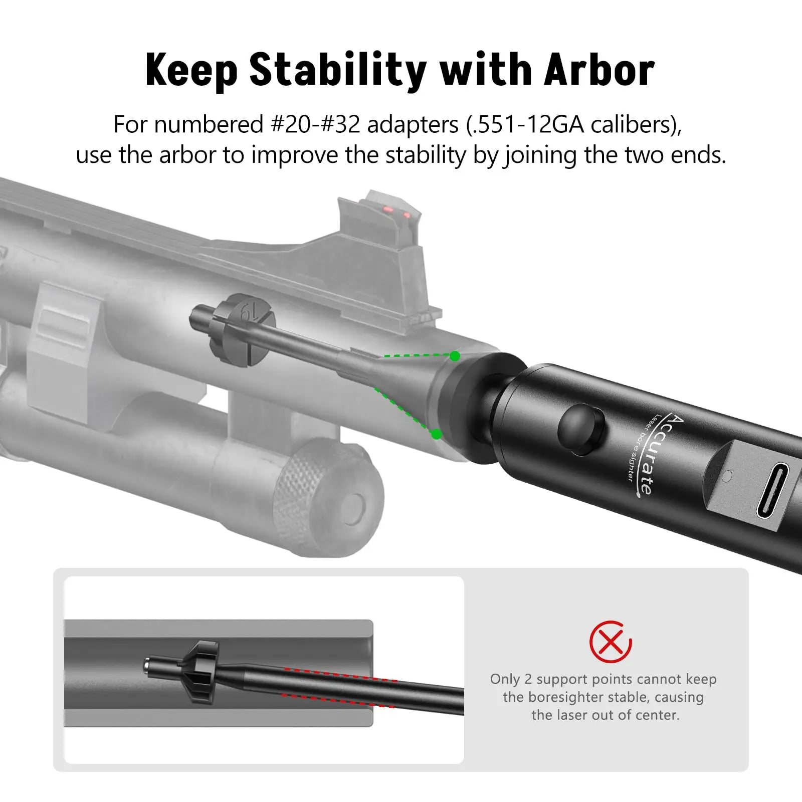 Professional Green Laser Bore Sight with 32 Adapters Fit 0.17 to 12GA Cal Multiple Caliber Bore Sight Kit for All Gun Rechargeab