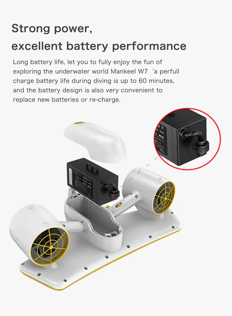Mankeel W7 Electric Underwater Booster Sea Scooter 300W Dual Speed 6000mAh Diving Propeller For Ocean/Pool Diving Sports