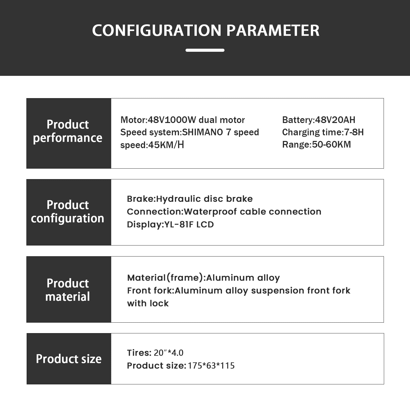 20 Inch 1000W Dual Motor 48V 100km Fat Tire Ebike Adult Electric Mountain Bike Aluminum Alloy Adult Suv Electric Bike