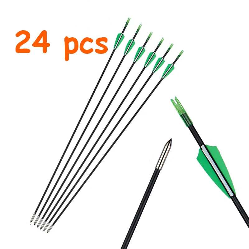 6/12/24PCS 31" Fiberglass Arrows Spine 750 Diameter 6mm Hard Steel Arrowheads for Recurve Bow Shooting Hunting Target Practicing