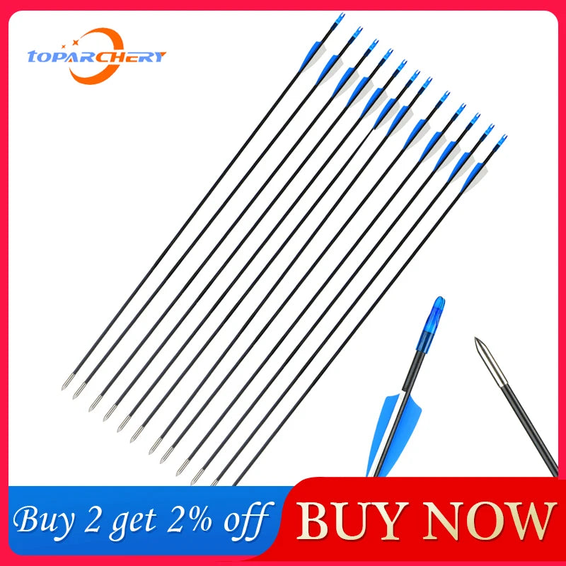 6/12/24PCS 31" Fiberglass Arrows Spine 750 Diameter 6mm Hard Steel Arrowheads for Recurve Bow Shooting Hunting Target Practicing