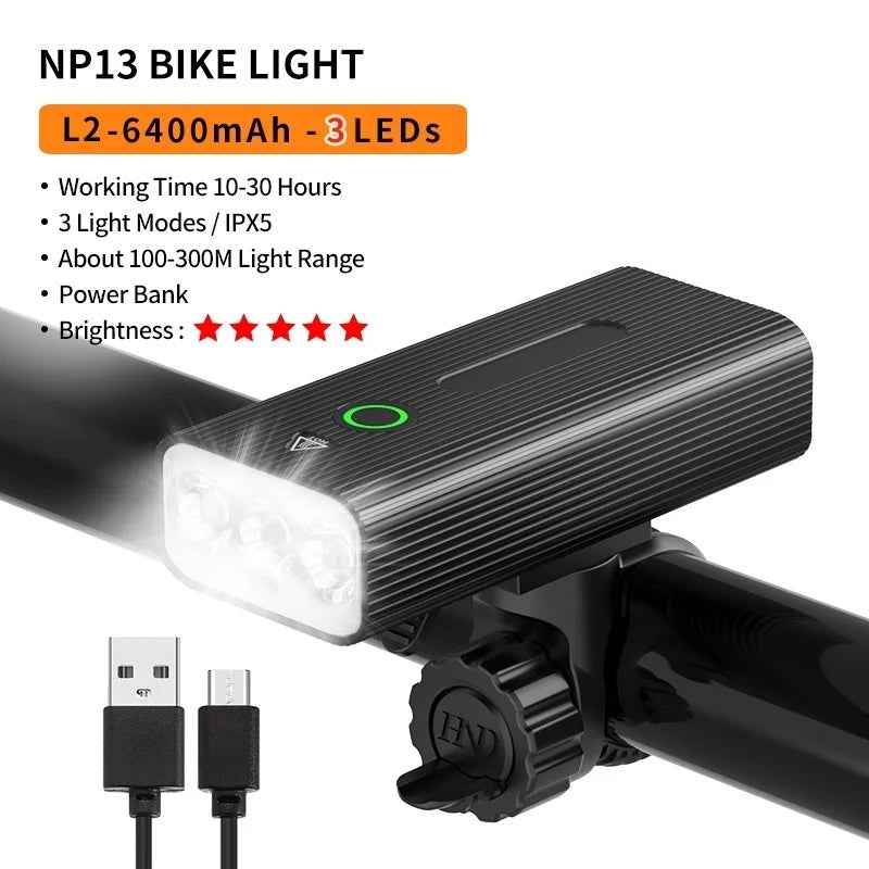 10000-1200mAh Bike Light USB Rechargeable Front Headlight 18650 Battery LED Flashlight for Bicycle Road MTB Lamps Bicycle Light