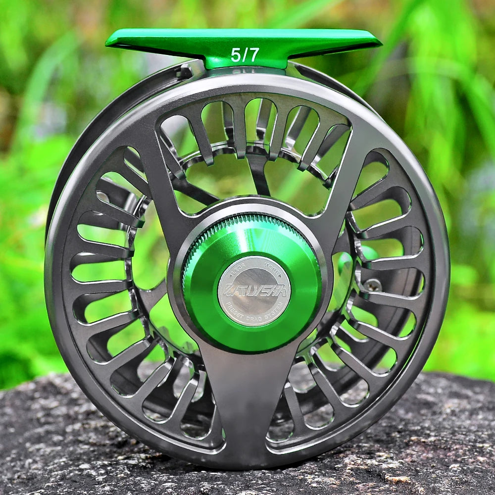 PROBEROS Aluminum 3+1 BB Fly Fishing Wheel Green & Gun Color Fly Fishing Reel CNC Machine Right & Left Handle Fly Reel