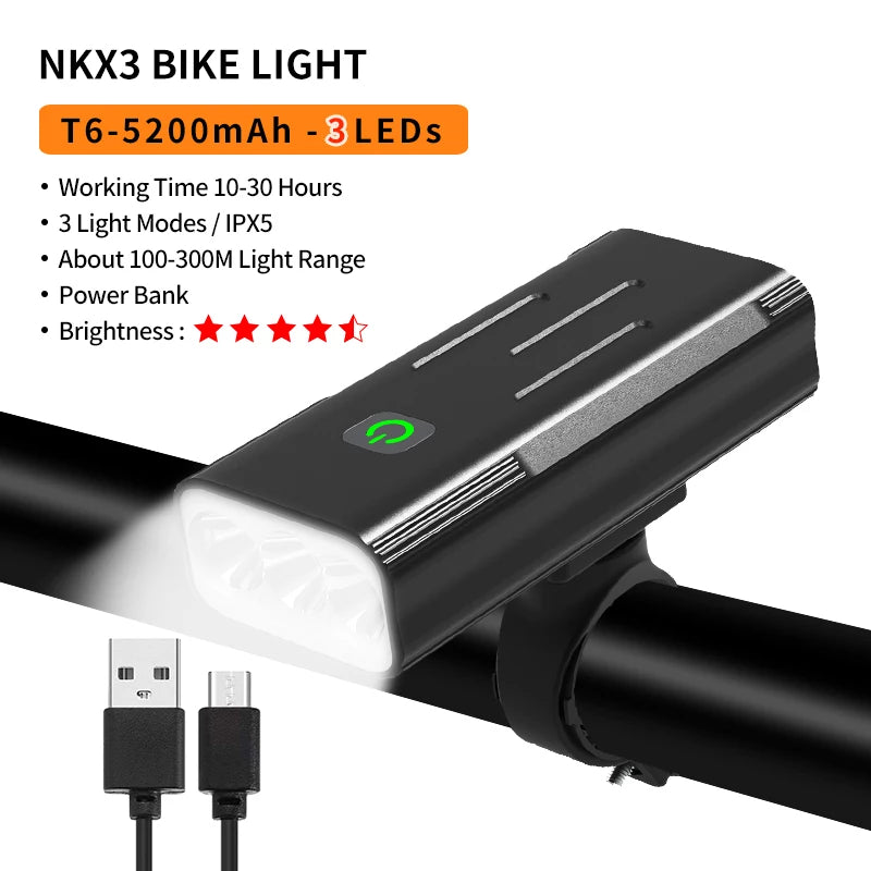 10000-1200mAh Bike Light USB Rechargeable Front Headlight 18650 Battery LED Flashlight for Bicycle Road MTB Lamps Bicycle Light