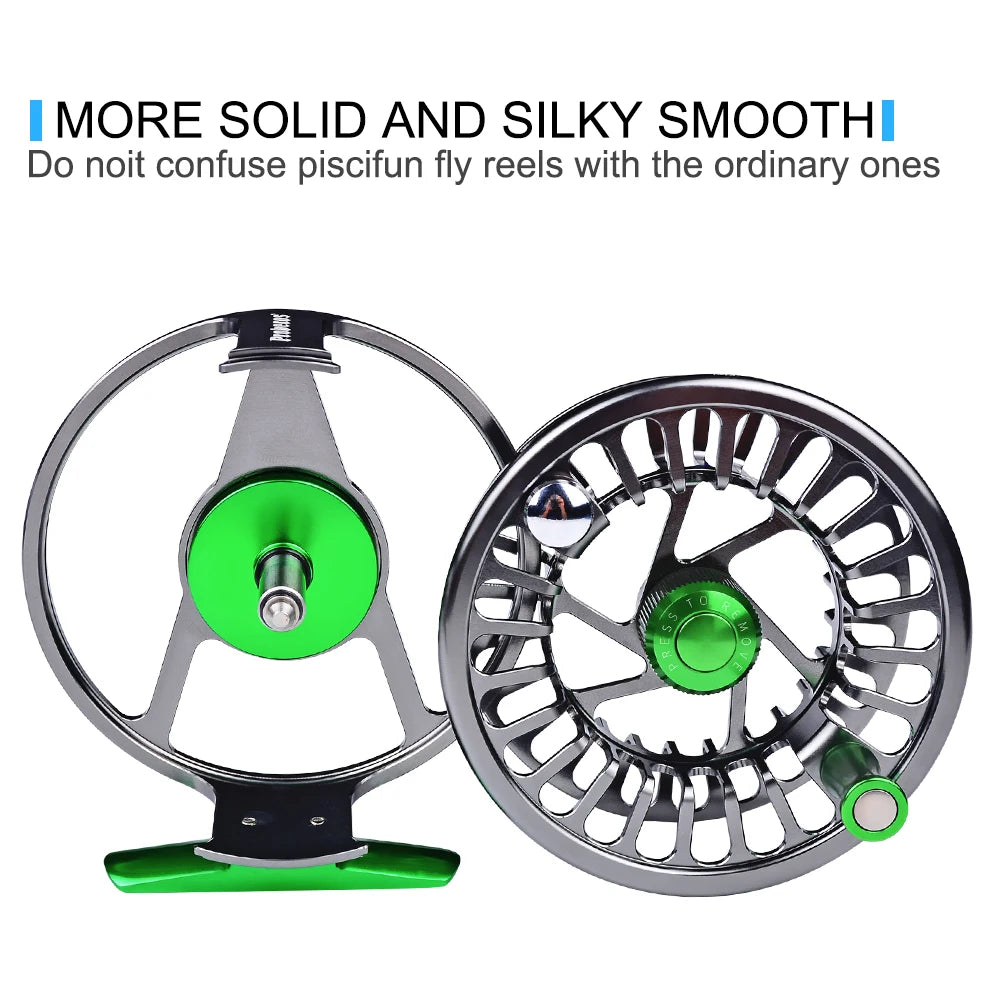 PROBEROS Aluminum 3+1 BB Fly Fishing Wheel Green & Gun Color Fly Fishing Reel CNC Machine Right & Left Handle Fly Reel