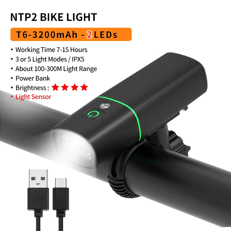 10000-1200mAh Bike Light USB Rechargeable Front Headlight 18650 Battery LED Flashlight for Bicycle Road MTB Lamps Bicycle Light