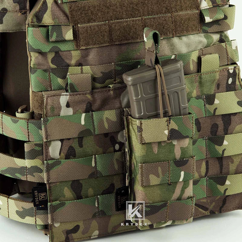 KRYDEX Tactical 5.56 .223 Single Modular Magazine Pouch Open Top MOLLE Holder For M4 M16 Paintball Shooting Hunting Ranger Green