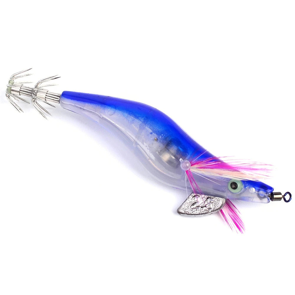 Flashing LED Fishing Lure Flash Light 10cm Minnow Luminous Squid Jig Shrimp Bait Night Fishing Lure Random Color Delivery 1PC