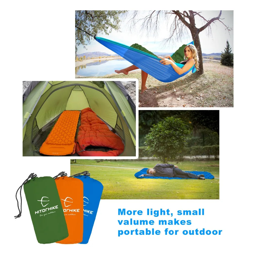 Hitorhike Inflatable mattress Cushion Sleeping Bag Mat Fast Filling Air Moistureproof Camping beach Mat With Pillow Sleeping Pad