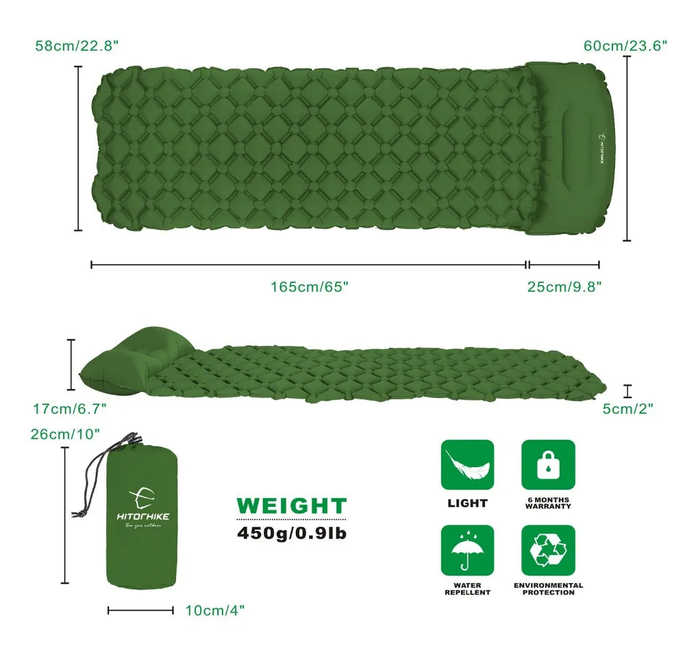 Hitorhike Inflatable mattress Cushion Sleeping Bag Mat Fast Filling Air Moistureproof Camping beach Mat With Pillow Sleeping Pad