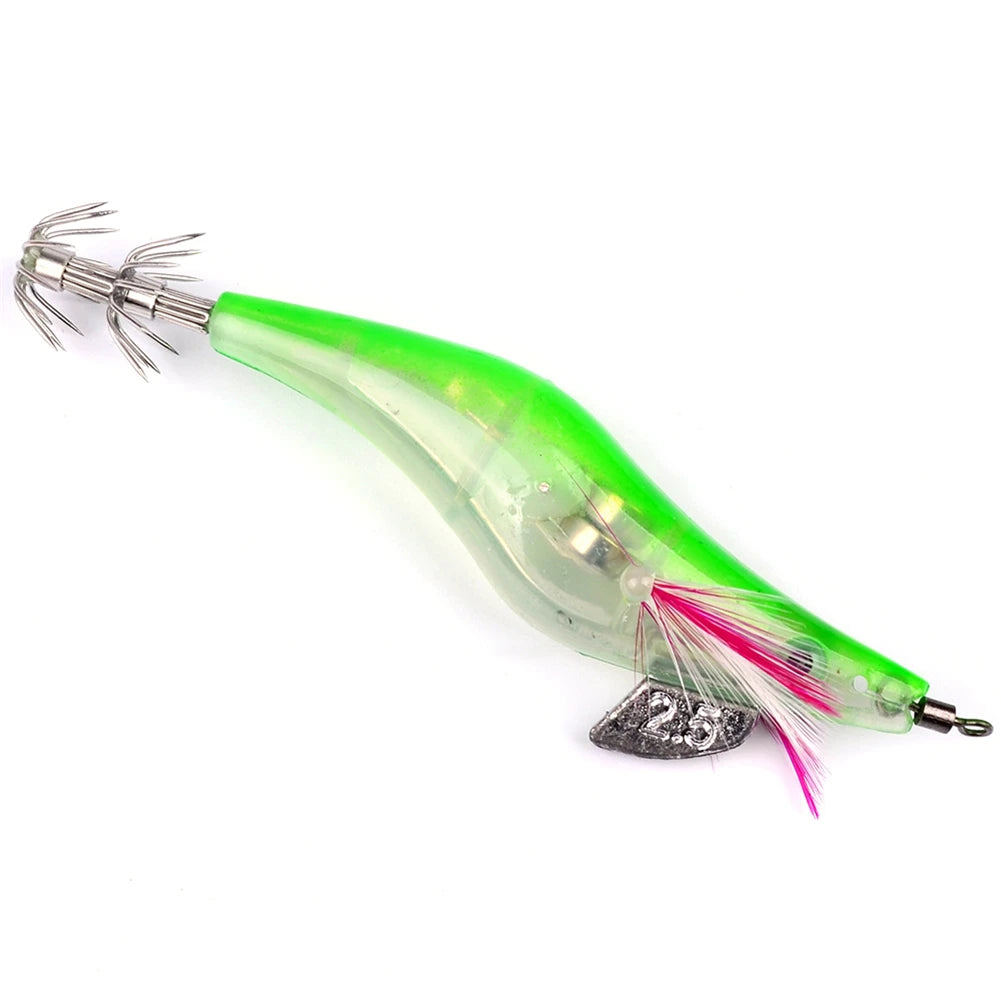 Flashing LED Fishing Lure Flash Light 10cm Minnow Luminous Squid Jig Shrimp Bait Night Fishing Lure Random Color Delivery 1PC