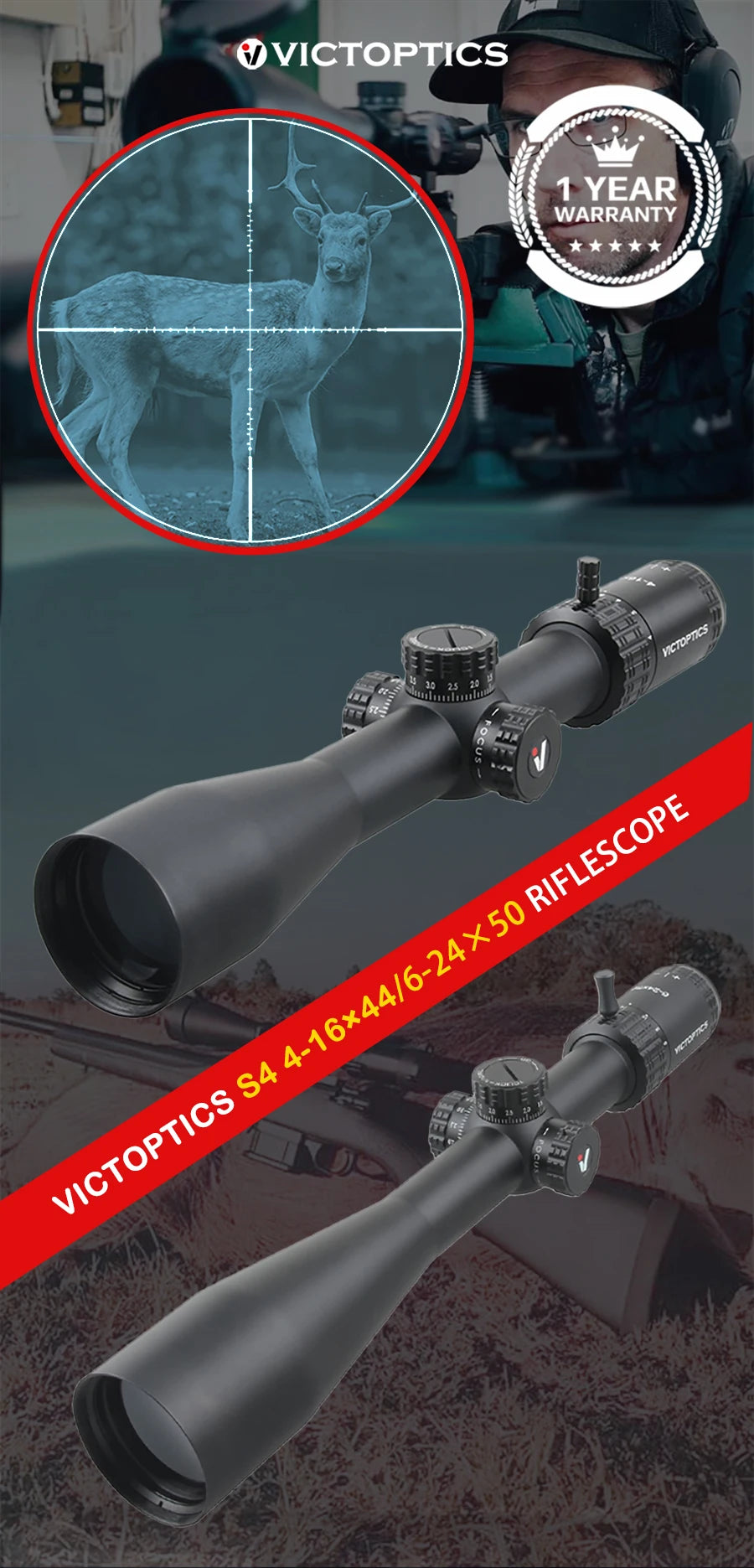 VictOptics S4 6-24X50 MDL Hunting Optical Scope 30mm Tube 1/10 MIL For Sniper Airsoft Guns Fire Arms Riflescope .223 5.56 AR15
