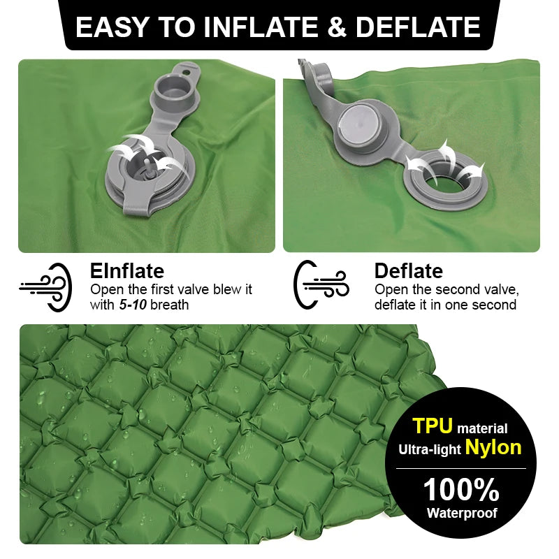 Hitorhike Inflatable mattress Cushion Sleeping Bag Mat Fast Filling Air Moistureproof Camping beach Mat With Pillow Sleeping Pad