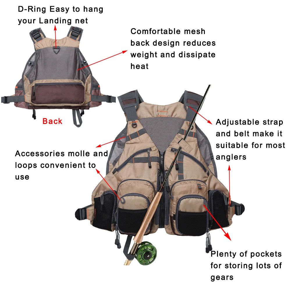 New Men's Adjustable Fly Fishing Vest  Outdoor Trout Packs Mesh Fishing Vest Tackle Bag Jacket Clothes