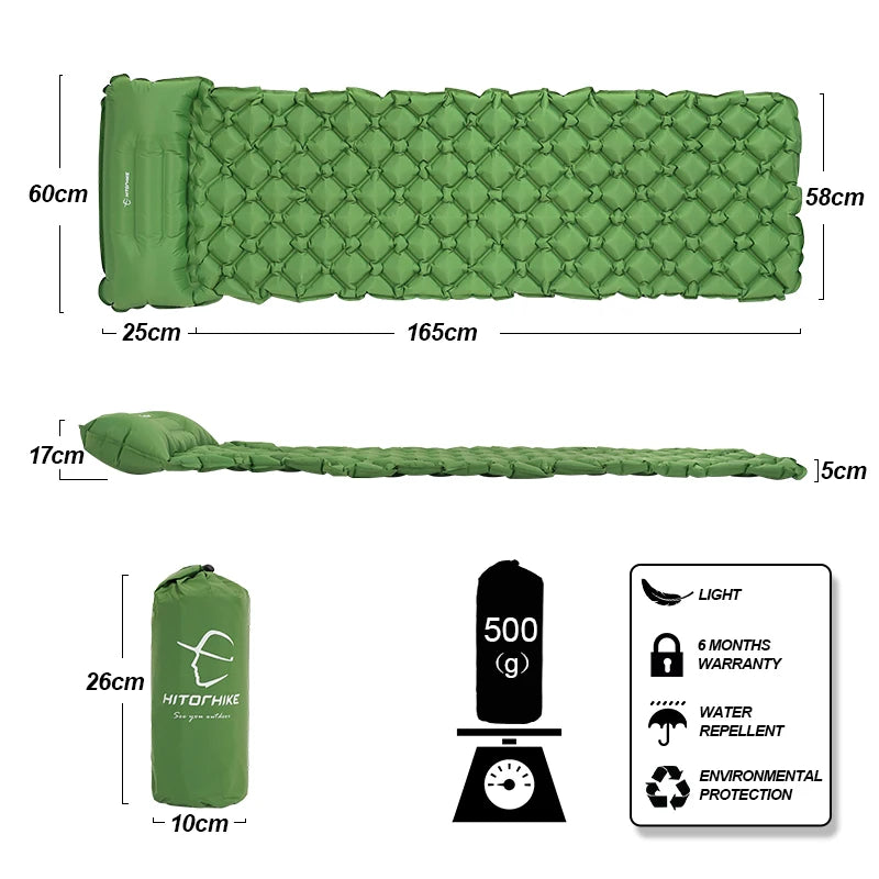 Hitorhike Inflatable mattress Cushion Sleeping Bag Mat Fast Filling Air Moistureproof Camping beach Mat With Pillow Sleeping Pad