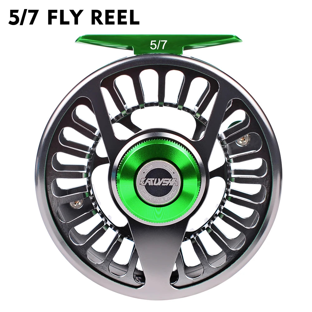 PROBEROS Aluminum 3+1 BB Fly Fishing Wheel Green & Gun Color Fly Fishing Reel CNC Machine Right & Left Handle Fly Reel