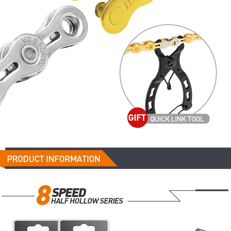 VG Sports Bicycle Chain 6 7 8 9 10 11 Speed 8s 9s 10s 11s Velocidade Titanium Rainbow Gold MTB Mountain Road Bike Chains Parts