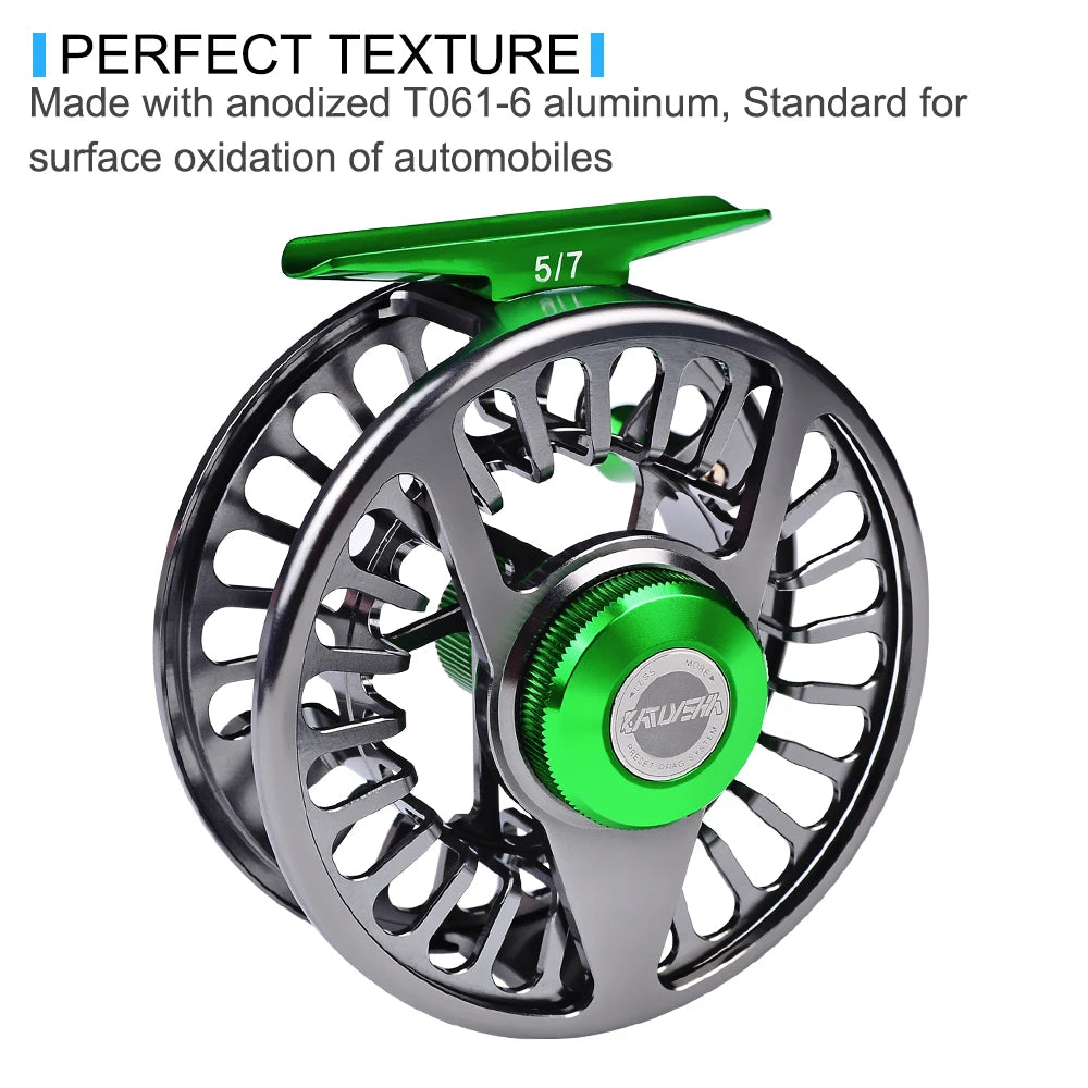 PROBEROS Aluminum 3+1 BB Fly Fishing Wheel Green & Gun Color Fly Fishing Reel CNC Machine Right & Left Handle Fly Reel