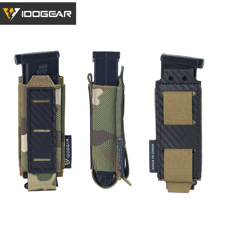 IDOGEAR Carbon Fiber Tactical Mag Pouch 9mm Single Carrier MOLLE Compatible Quick Drain Anti-slip Lightweight  IG-BG3589