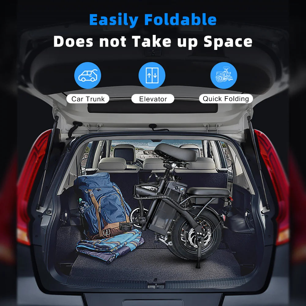 DEEPOWER 14'' Electric Bike Foldable Electric Pedal Assistance with 10ah Battery, 21MPH 400W Motor, Multi-Shock Ebike for teen