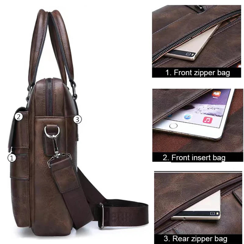 Men Genuine Leather Handbags Casual Leather Laptop Bags Male Business Travel Messenger Bags Men's Crossbody Shoulder Bag