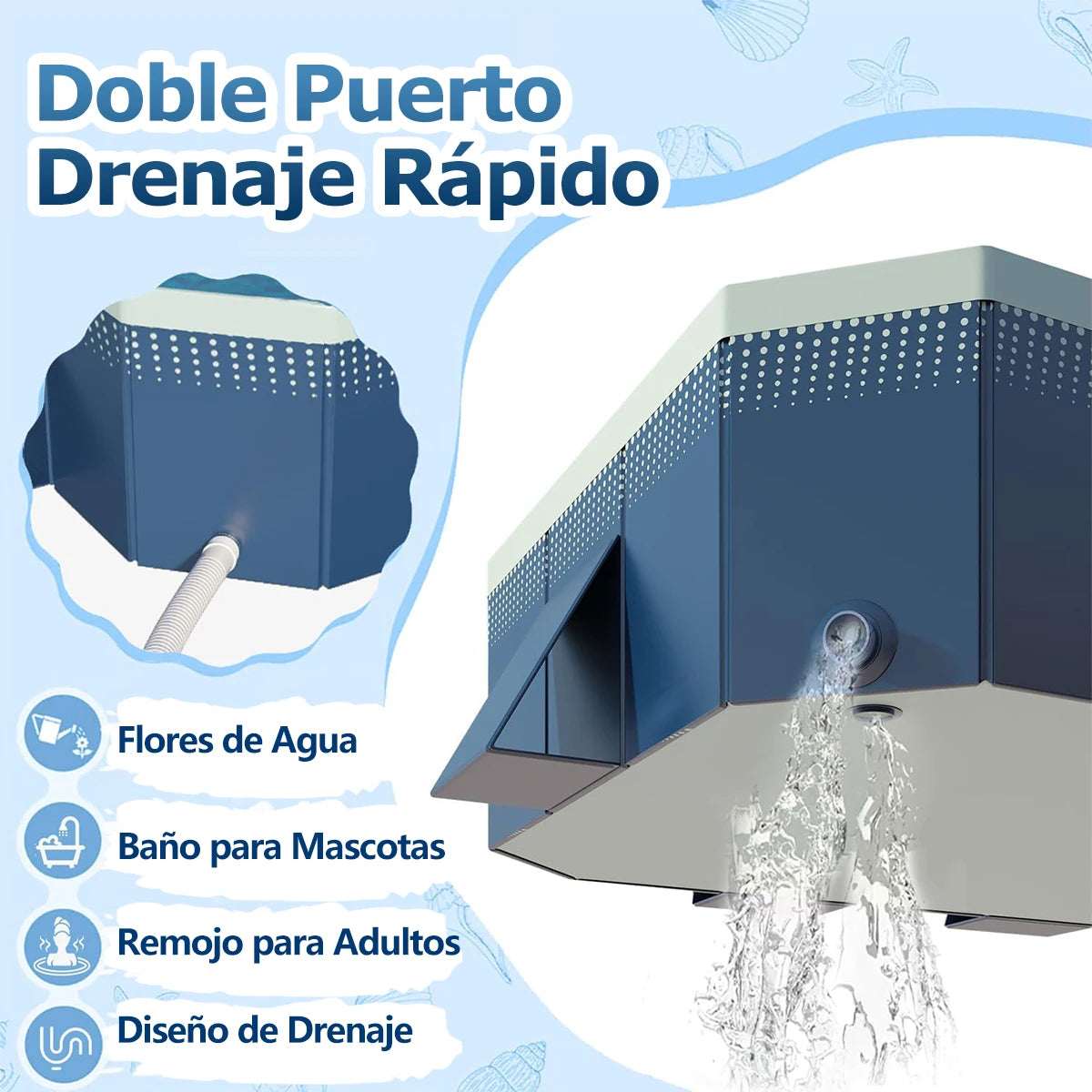 2.6/3m Foldable Large Rectangular Family Swimming Pool, Non-Inflatable, Easy Set-up, Suitable for Adults Kids Ideal for Outdoor