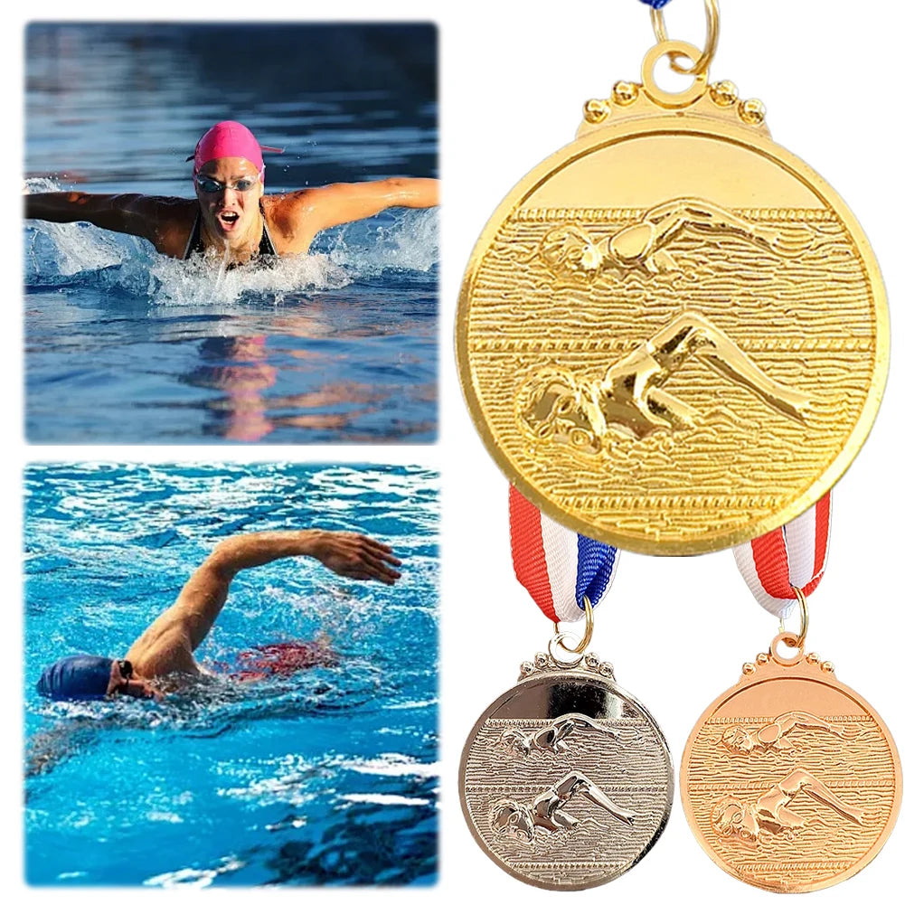 10-30PCS Swimming Medal Competition Awards with Neck Ribbon Metal 5cm Winner Medals Gold/Silver/Bronze Medal for Competitions