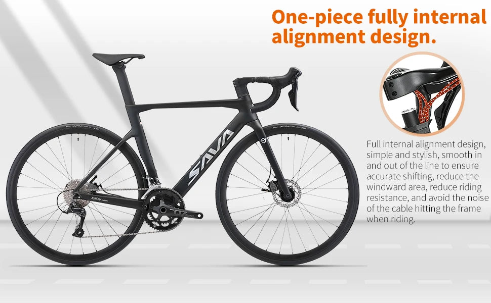 US Warehouse SAVA Carbon Fiber Road Bike with Integrated Handlebars and Shimano 18/22 Speed Kit, Adult Racing