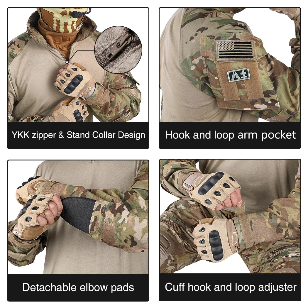 IDOGEAR Tactical Uniform BDU G3 Combat Shirt & Pants Knee Pads Update Ver Camo Combat Uniform 3004