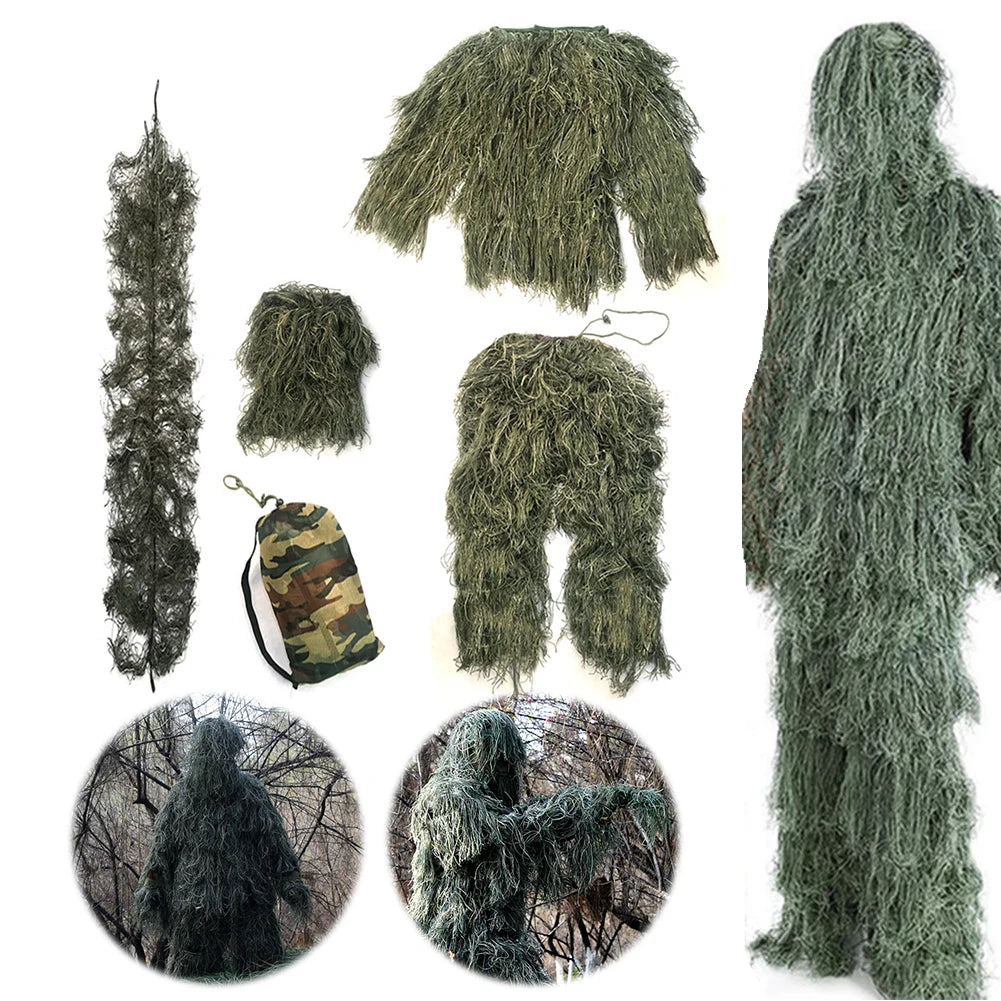 5Pcs/Set Woodland Hunter Ghillie Suit with Jacket Pants Hood Carry Bag Paintball Ghillie Suit for Men Woman