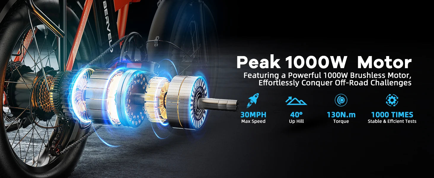 1000W Folding Electric Bike, 48V 20AH Large Removable Battery E Bike, 30+MPH, 80 Miles Max Range, 20