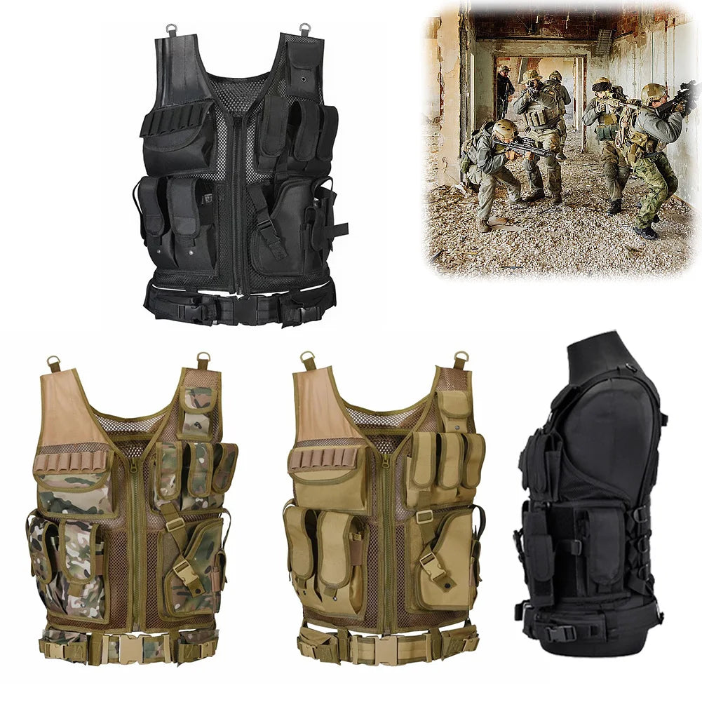 Nylon Molle Vest Adjustable Combat Body Armor Vests Multi-Pocket Airsoft Vest Hunting Outdoor CS Game Airsoft Training Jacket