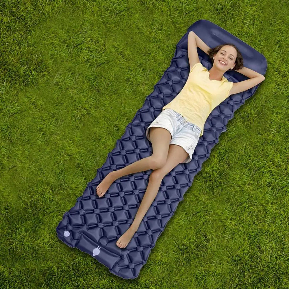 Inflatable Camping Mattress With Pillow Outdoor Sleeping Pad Ultralights Air Mat Built-in Footstep Inflator Pump For Camp Tent