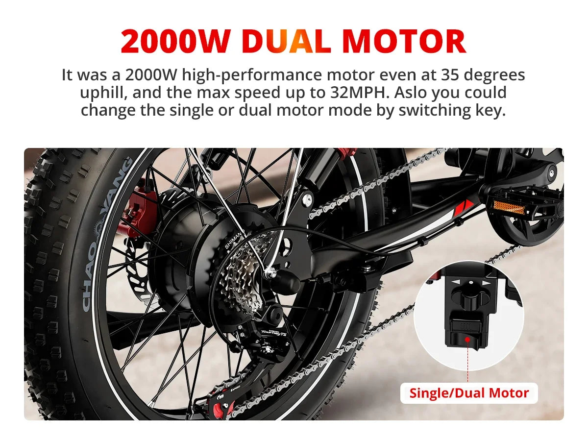 EBIKE S8 Adult Electric Bicycle Men2000W Dual Electric Motor Bicycle 48V 25AH Battery 20