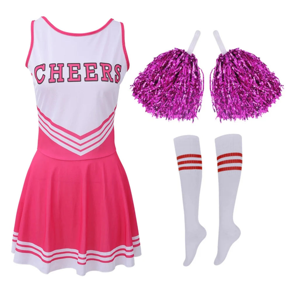 Cheerleader Costume High School Competition Letter Print Dance Uniform Pompoms Sock Cosplay Party Dress Carnival Halloween
