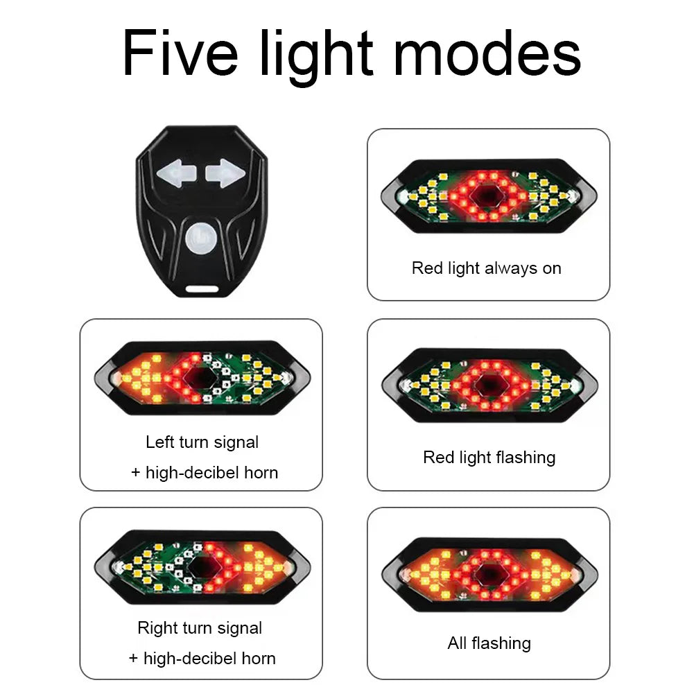 Bike Turn Signal Lights IPX4 Waterproof Rear Warning LED Lights Remote Bicycle Rear Light Bike Wireless Remote Control Taillight