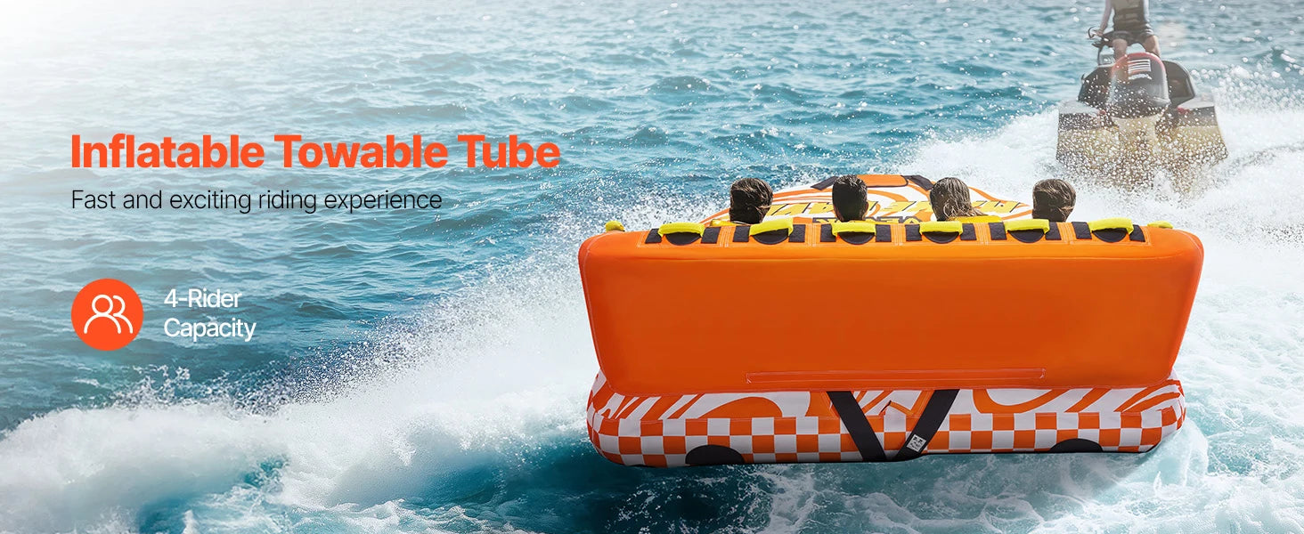 SucceBuy Towable Tube for Boating 1-4 Riders Inflatable Boat Tubes and Towables 680lbs Water Sport Towable Tube for Boat to Pull