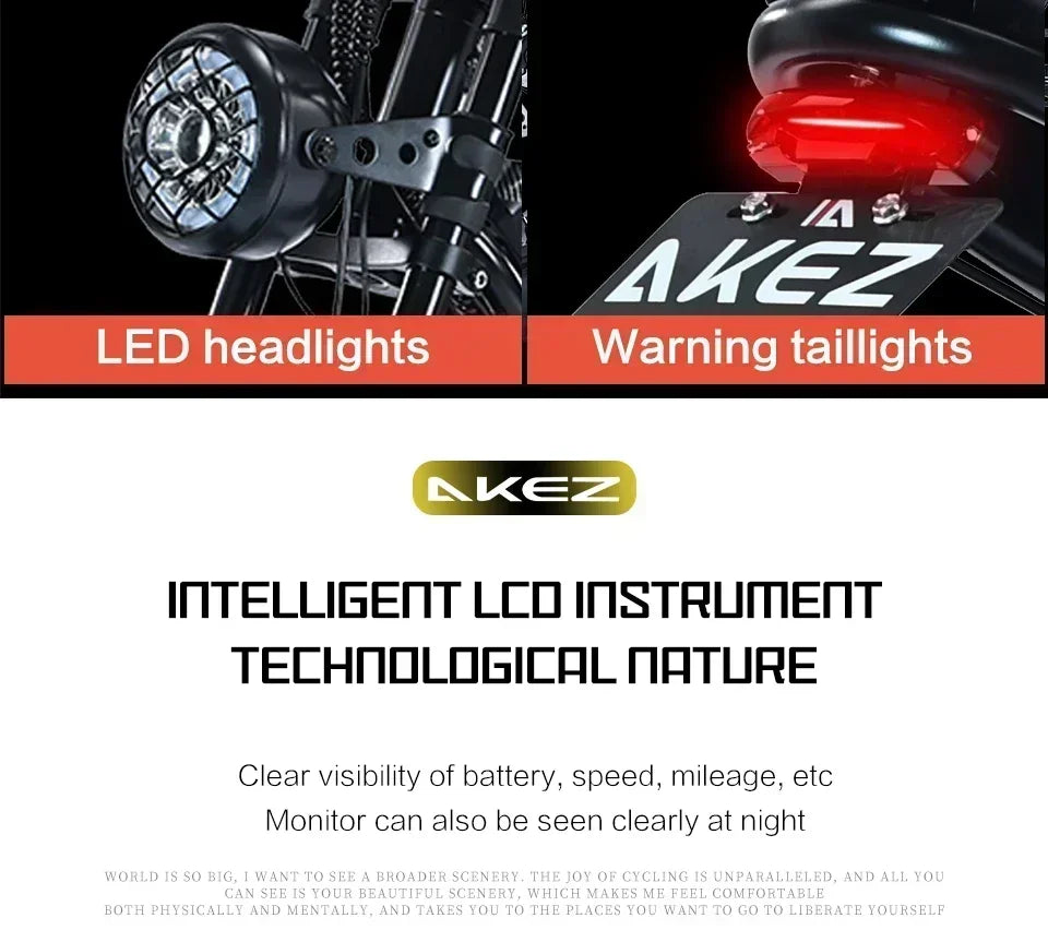 Ebike AKEZ 1500W 48V 18AH Electric Bicycle Full Suspension Removable Battery Fat Tire Hydraulic Brake Adult Electric Bicycle.