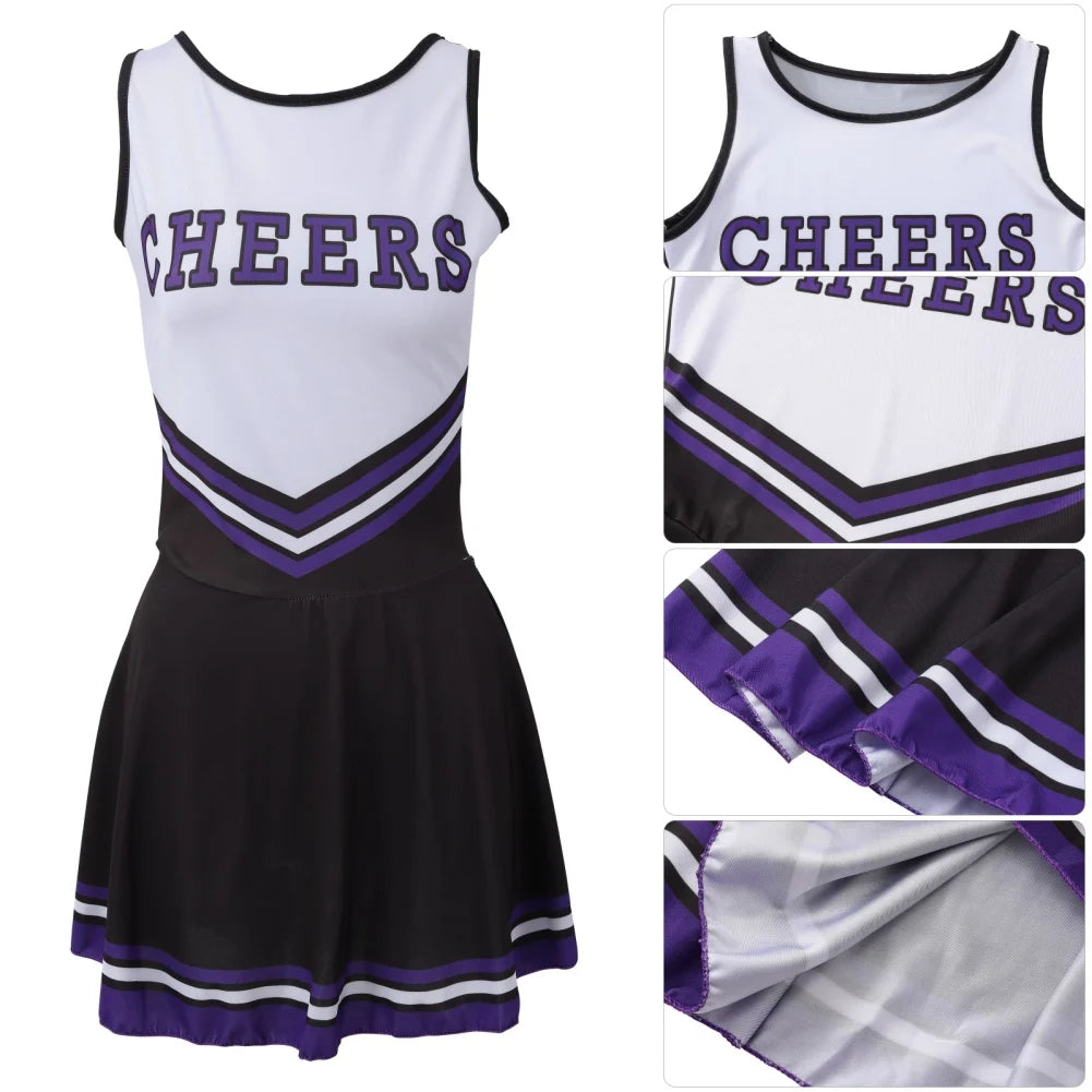 Cheerleader Costume High School Competition Letter Print Dance Uniform Pompoms Sock Cosplay Party Dress Carnival Halloween