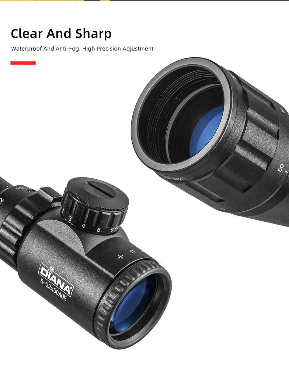 DIANA Tactical 8-32X50 AOE Scopes Rifle Optics Red Dot Green Compact Riflescopes Outdoor Hunting Scopes