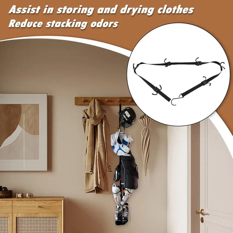 Hockey Gear Drying Rack Storage Rack Hockey Gear Hanger Portable Hockey Equipment Strap With 12 Hooks Sports Gear Organizer For