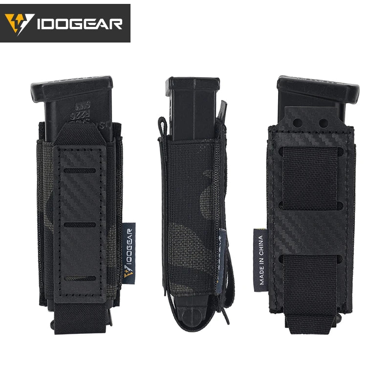 IDOGEAR Carbon Fiber Tactical Mag Pouch 9mm Single Carrier MOLLE Compatible Quick Drain Anti-slip Lightweight  IG-BG3589
