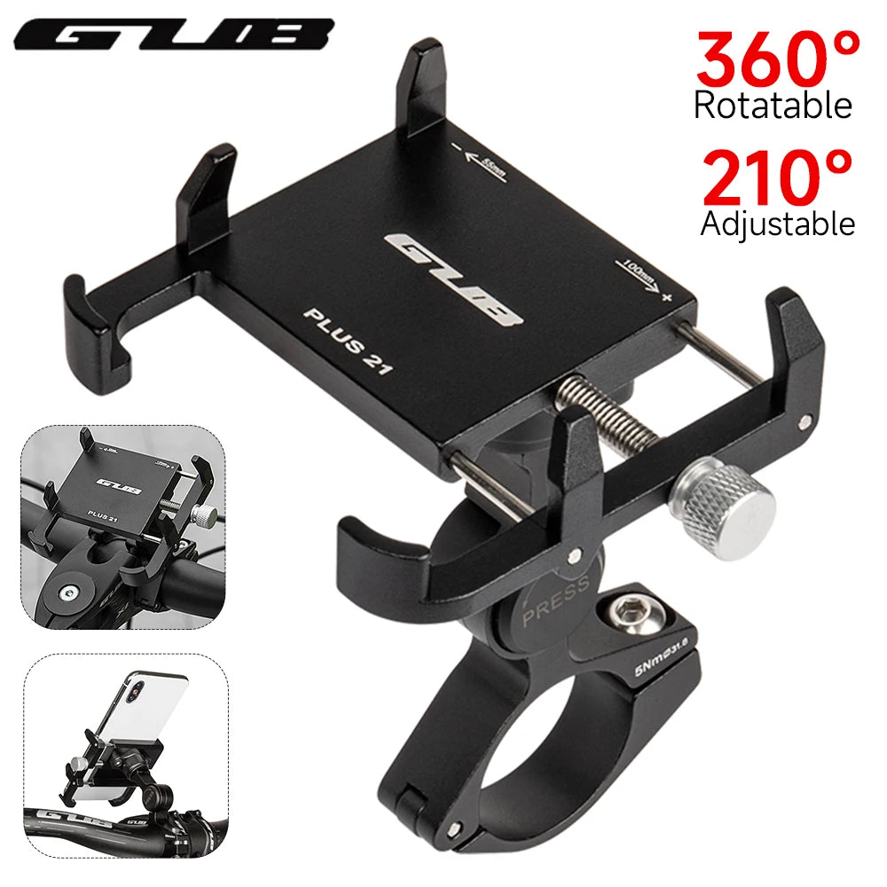 GUB PLUS 21 Phone Holder Aluminum Alloy Cell Phone Holder Bracket Rotatable Adjustable Anti-slip for 22.2-31.8mm Handlebar
