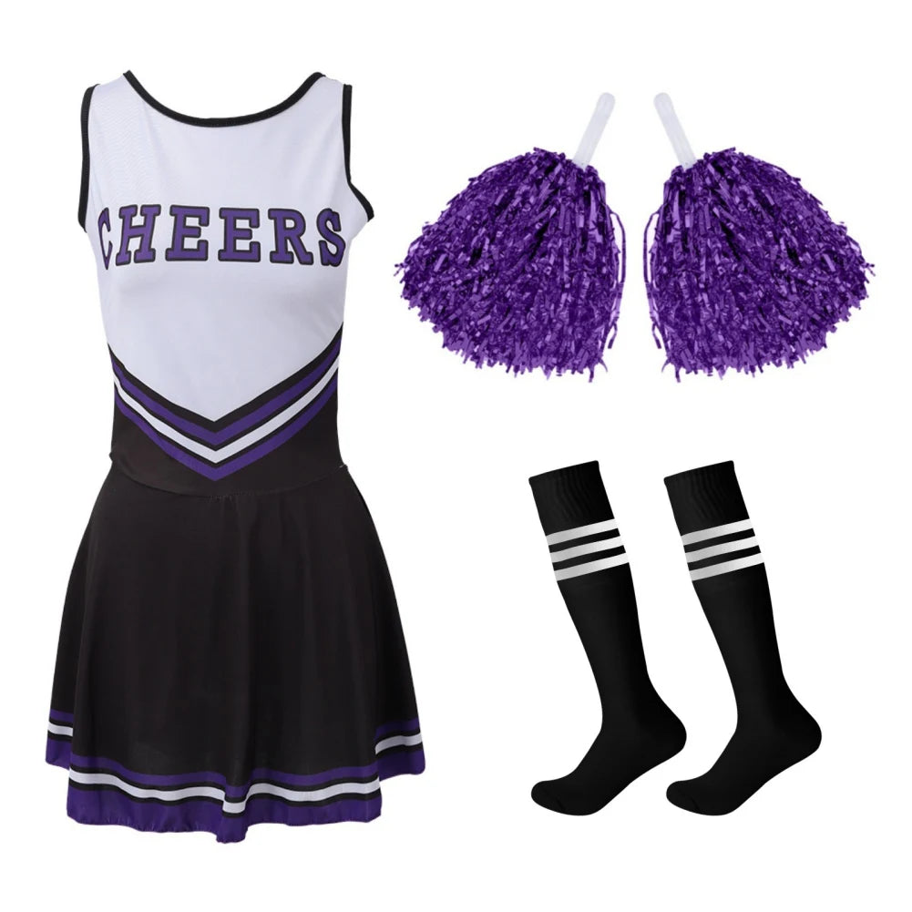Cheerleader Costume High School Competition Letter Print Dance Uniform Pompoms Sock Cosplay Party Dress Carnival Halloween