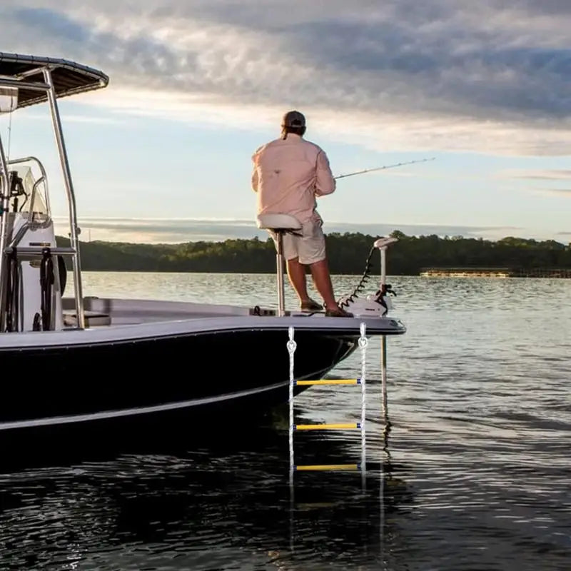 4 Layer Portable Soft Rope Ladder Nylon Inflatable Boat Boarding Steps Reusable Yacht Side Hanging Ladder for Kayak Canoe