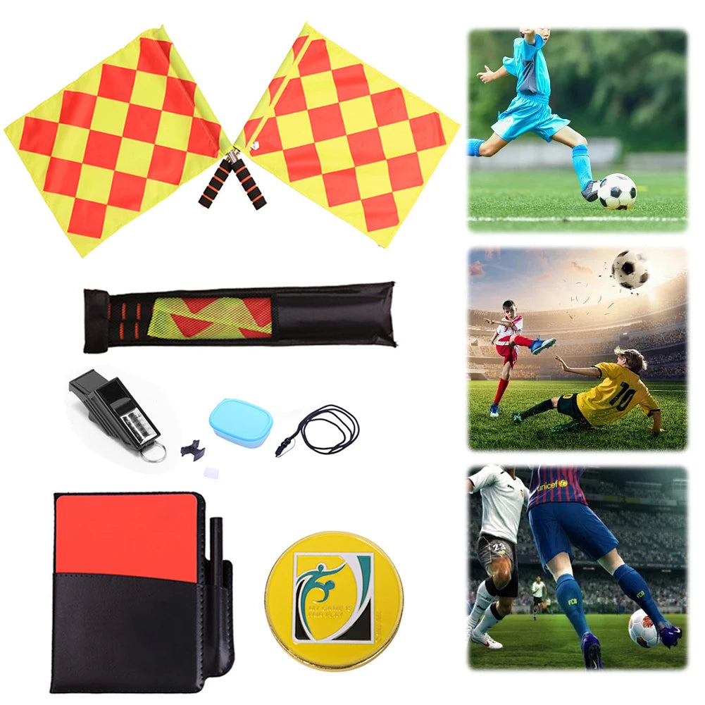 Soccer Referee Kit Referee Flag Soccer Referee Cards with Whistle Notebook and Pencil Sport Training Useful Referee Tool