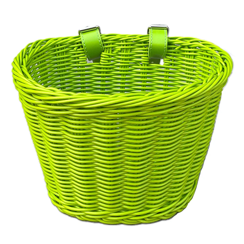 Rattan Bike Basket Front Handlebar Waterproof Handwoven Vintage Bicycle Basket for Kids and Adults