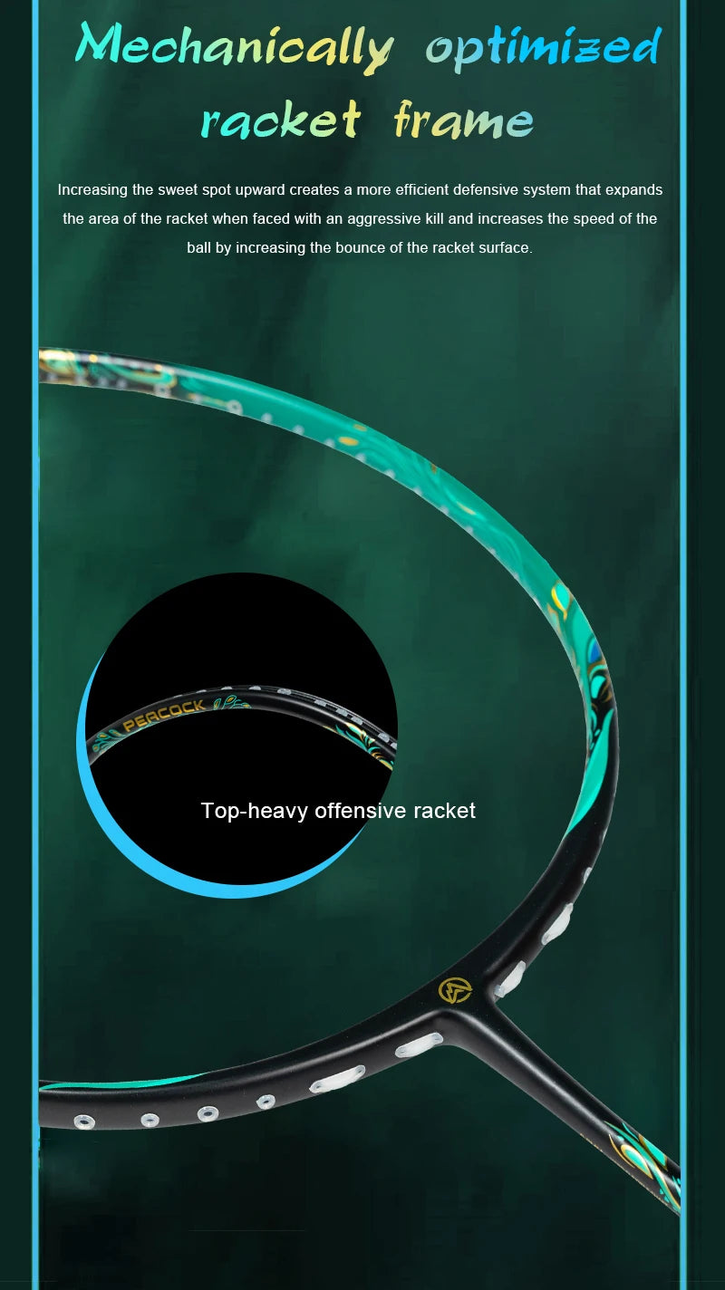 ALPSPORT Peacock 4U 52g 35LBS Carbon Fiber Badminton Racket Super Light Green/White/Red Professional Training Racquet